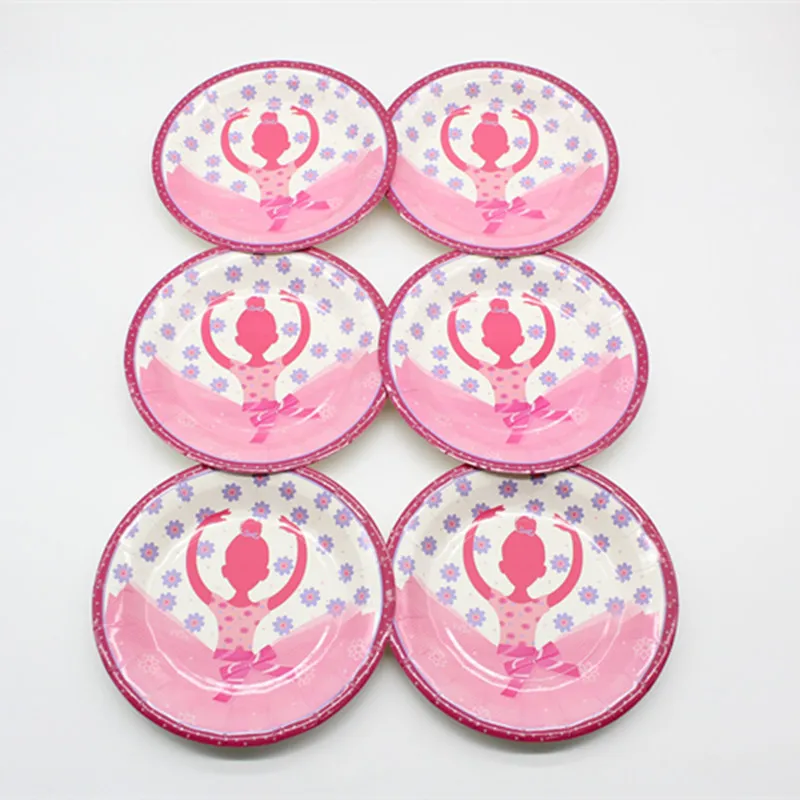 6pcs 9 inch plate Розовые вечерние одноразовые вечерние столовые приборы для девочек-балерин, розовые салфетки для дня рождения, скатерть, поднос, пригласительные открытки, вечерние украшения - Цвет: 6pcs 9 inch plate