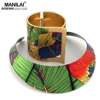 manilai trendy country style multicolor painting torques cuff bracelet bangles necklace sets women indian statement jewelry