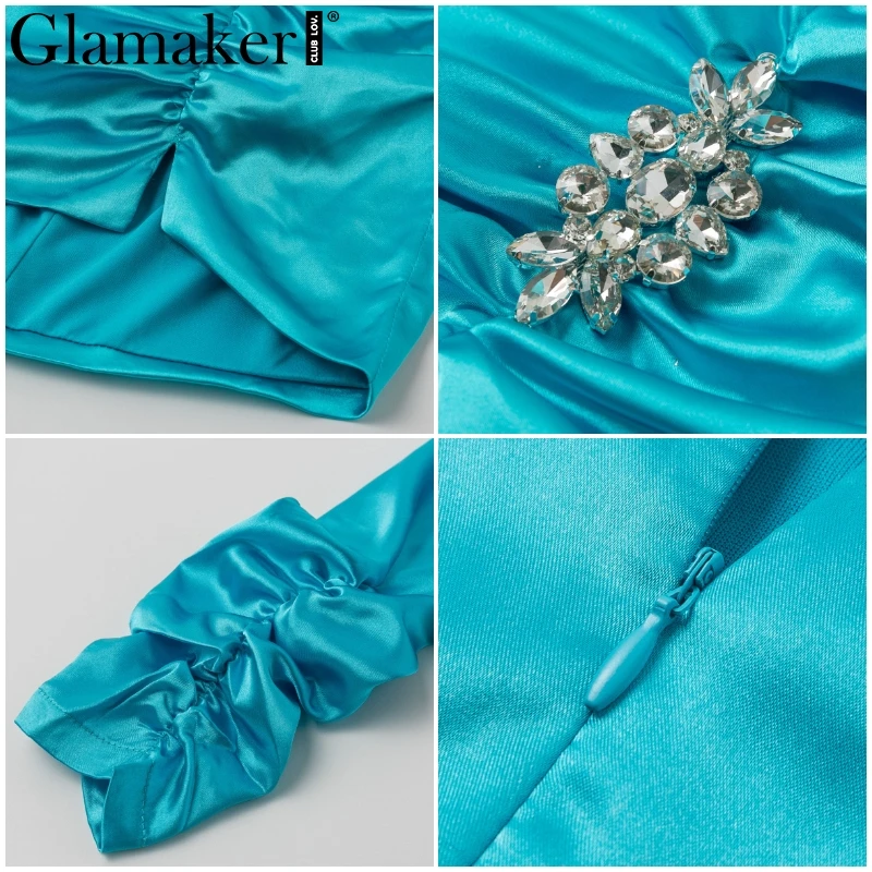 Glamaker, сексуальное Плиссированное сатиновое платье с длинным рукавом, женское, элегантное, короткое, мини платье, вечерние, для клуба, бодикон, ночное платье, festa vestidos