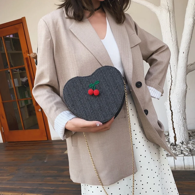 Модная женская элегантная вишневая сумка в форме сердца однотонная через плечо