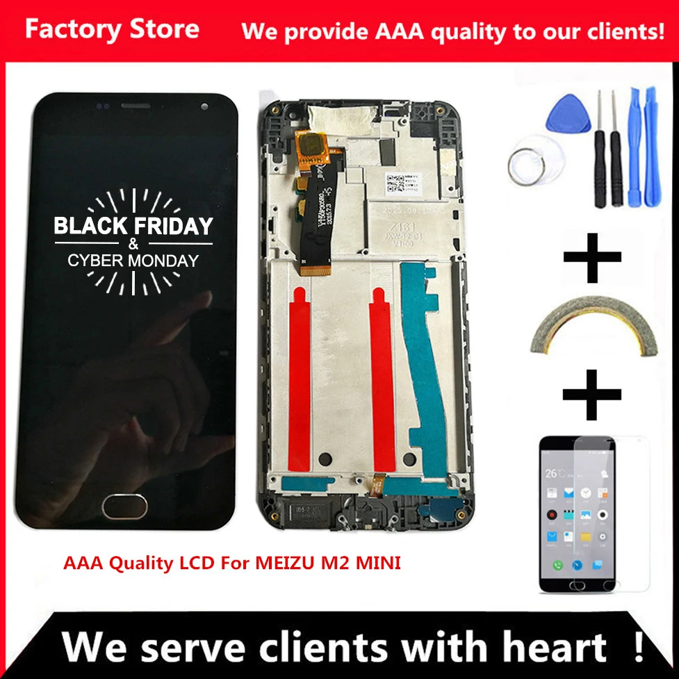

AAA Quality LCD +Frame For MEIZU M2 Mini Lcd Display Screen Replacement For MEIZU M2 MINI Digiziter Aseembly