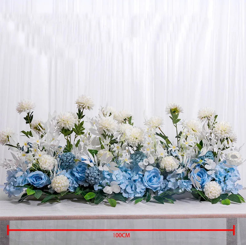 Sky blue 100cm 50/100 см Европейский искусственный ряд цветов вечерние свадебная АРКА фон Настенный декор расположение de fleurs de mariage Роза пионы помпон - Цвет: Sky blue 100cm