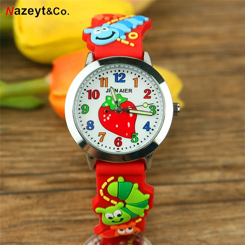 Фото Детские Кварцевые часы с рисунком клубники и фруктов для мальчиков