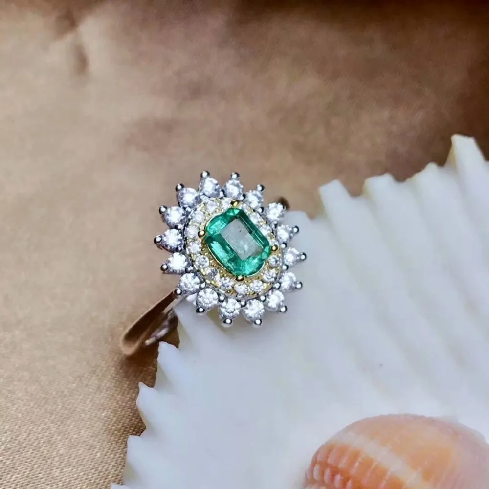 

shilovem 925 sterling silver Natural Emerald Rings fine Jewelry women trendy wedding wholesale gift open 4*5mm mj0405911agml