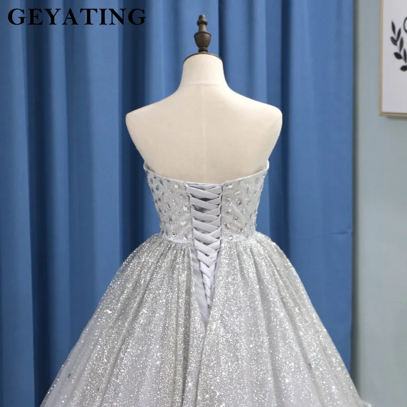 Блестящее серебристо-серое Пышное Бальное платье Бальные платья Vestidos De 15 Anos без бретелек Хрустальное длинное Тюлевое милое 16 платье