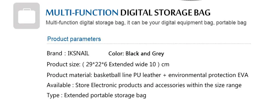 IKSNAIL Capacity Expansion Electronics Travel Camera Lens Storage Bag For USB Cable Charging Cord Accessories For IPad Mini/ Pro
