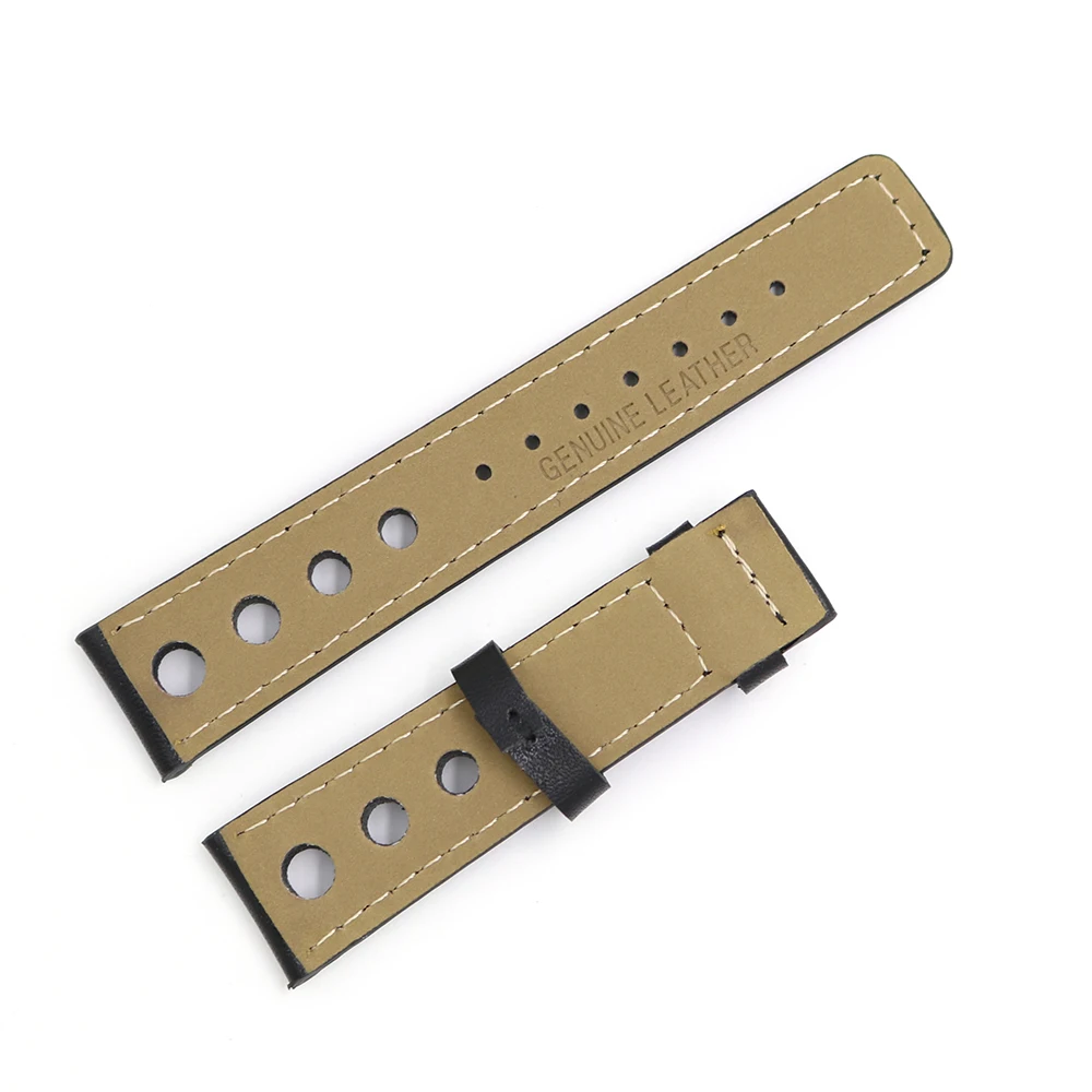 CARLYWET 20mm Real Calf Leather Handmade Black with Stitches Wrist Watch Band Strap Belt Without Clasp For T91 PRS516 | Наручные часы