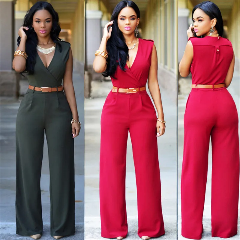 Мода 2016 г. Макси без рукавов Комбинезоны для девочек Для женщин Belted Wide Leg Jumpsuit 15