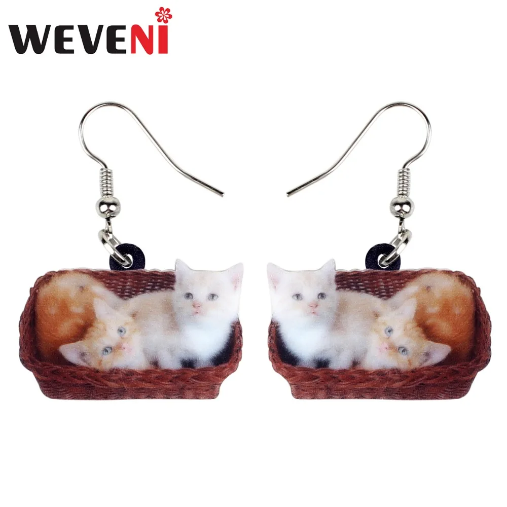 WEVENI акриловые милые двойные серьги в виде котенка кота корзин Висячие капли