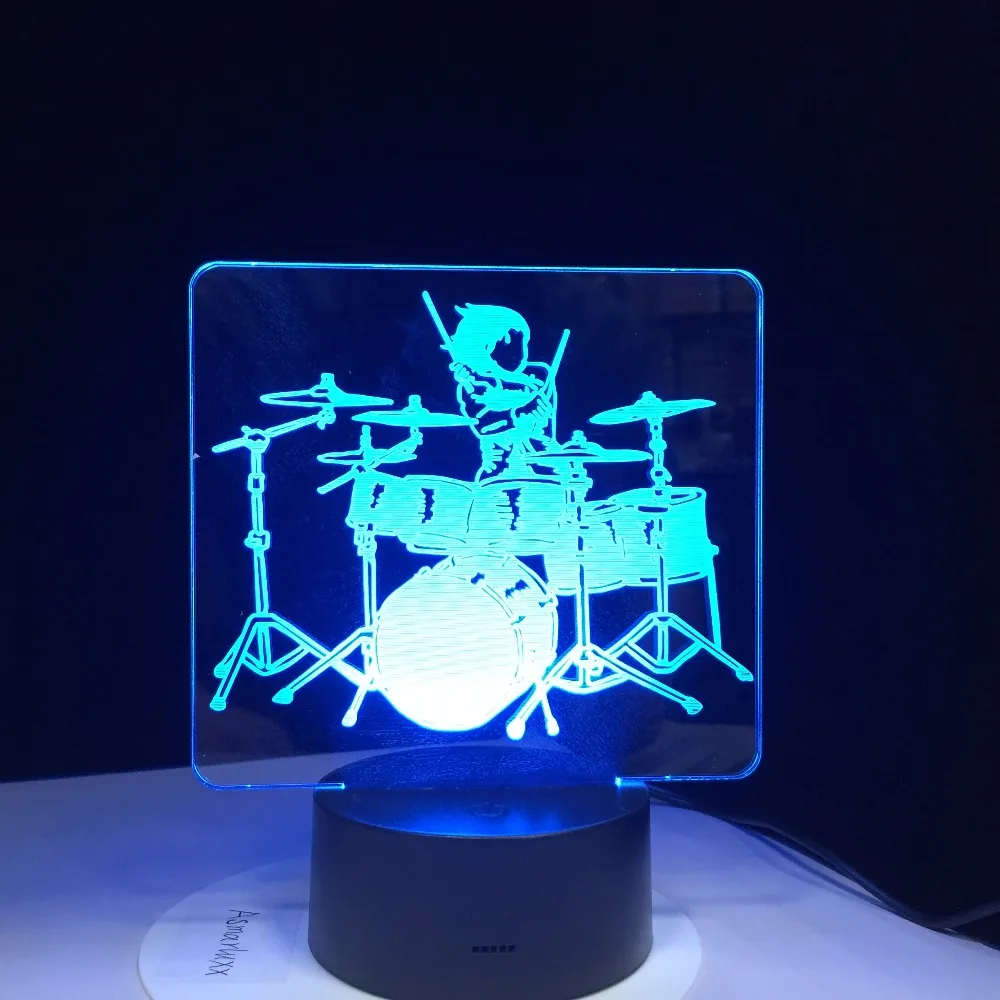 Drum Kit Rock You LED Night Light 3D Illusion Bedside Table Lamp 7 Colors Changing Sleeping Lighting with Smart Touch Button | Лампы и
