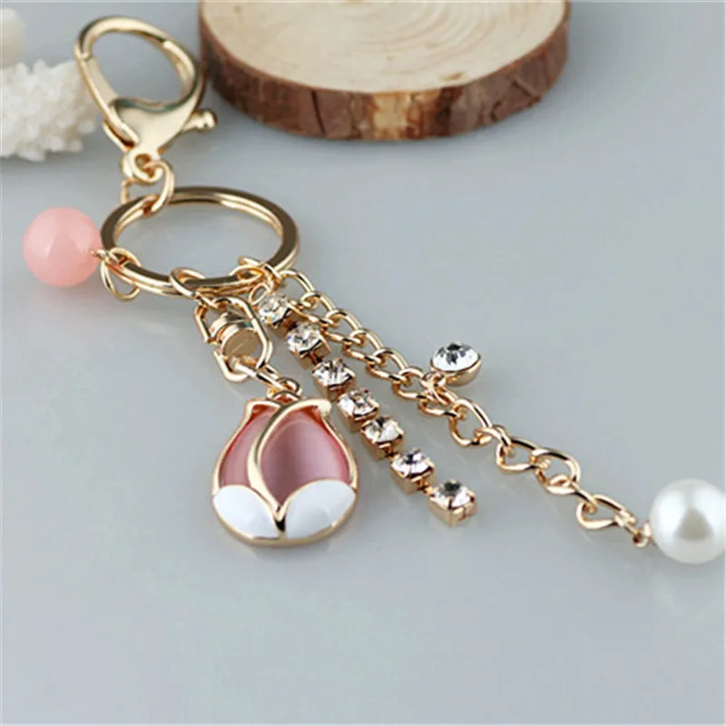 Хрустальные стразы брелок для женщин сумочка милый романтичный тюльпан кольцо