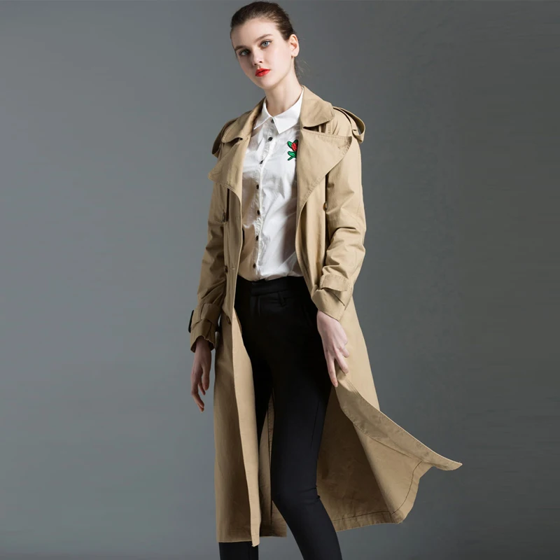Новая мода Англия 2018 Женщины Весна Хлопок Тренч дамы Бизнес Верхняя одежда