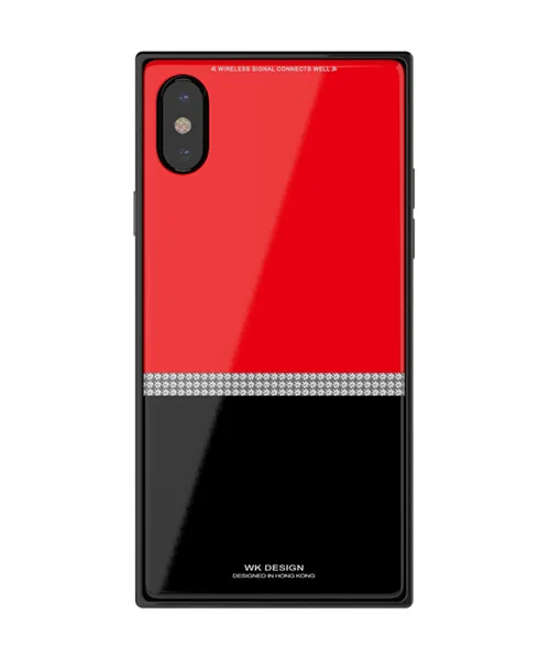 Роскошное уникальное квадратное закаленное стекло чехол для iPhone X XS XR 8 plus простой Блестящий Алмазный чехол для iPhone XS max 7 8 plus - Цвет: Red balck