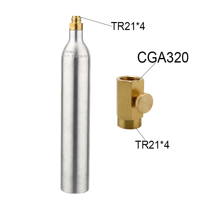 Газированная вода 0.6L емкость для бутылок цилиндр с клапаном TR21* 4 Высокая сжатая бутылка с заправкой Сода адаптер W21.8-14 или CGA 320 - Цвет: bottle and CGA320