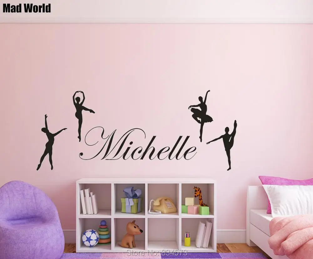 Персонализировать любое имя балетки для танцев Wall Art Наклейки на стены дома DIY