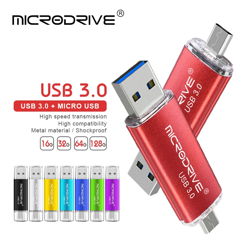 Быстрая скорость USB 3,0 OTG флеш-накопитель 64 Гб металлический USB флеш-накопитель 128 ГБ 32 ГБ 16 ГБ 8 ГБ двойное использование реальная емкость Флешка флеш-накопитель