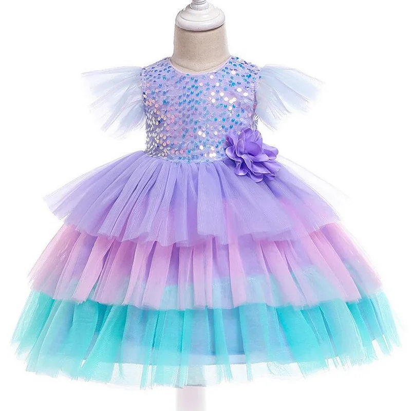 Baby girl Sequin Mermaid Fancy Dress Up Kids With Headband Cosplay Costume Girls Christmas Party Long Gown Party Dress 1-5T