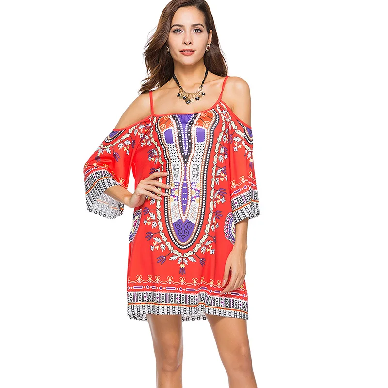 Женское пляжное платье с открытыми плечами свободное винтажное шифоновое