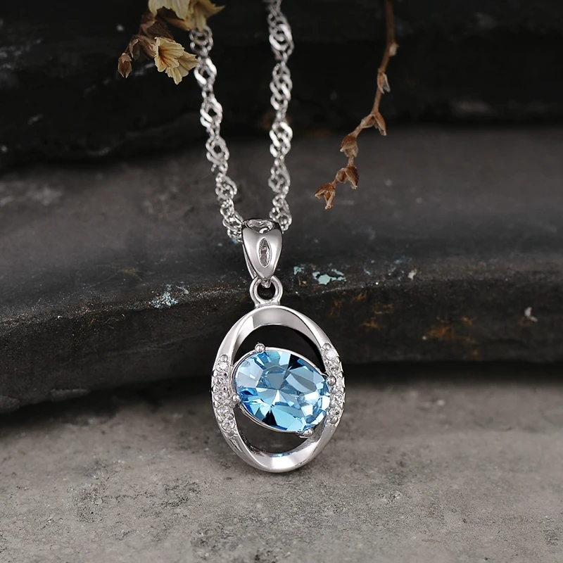 Ожерелье и кулоны с синими кристаллами из стерлингового серебра 925 пробы для