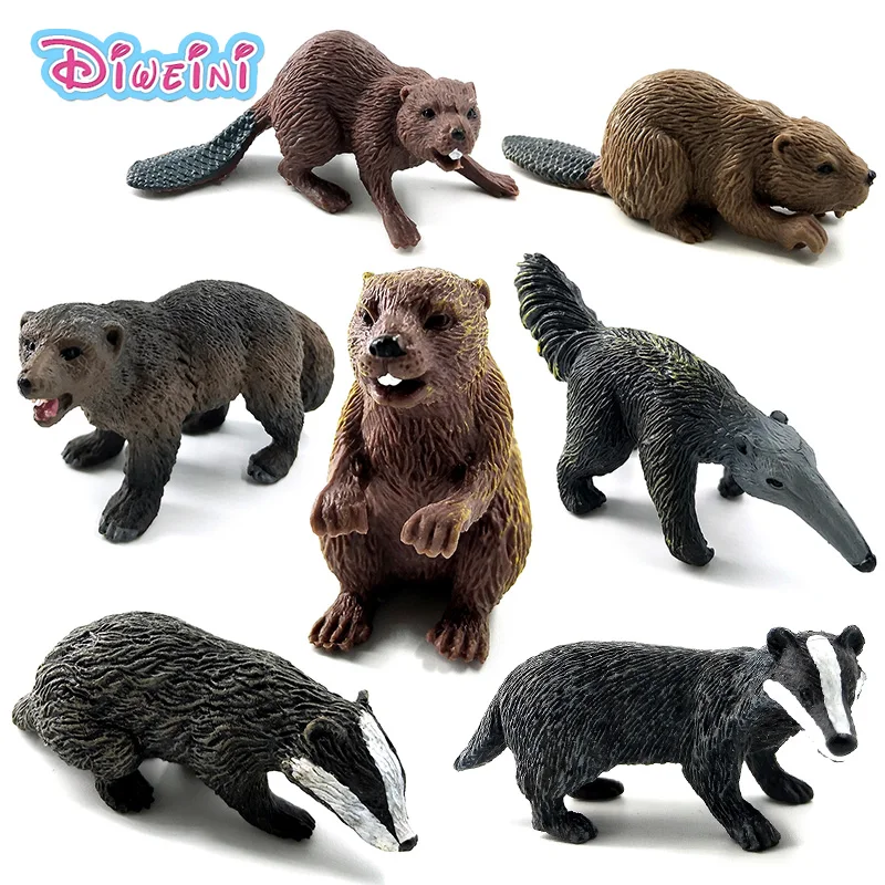 Simulation forest wild animal model one piece Badger Wolverine Anteater Beaver Bear action figure PVC toy figurine Gift For Kids фото