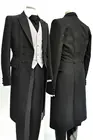 Черный мужской свадебный фрак смокинг жениха мужской костюм двубортный мужской костюм C183