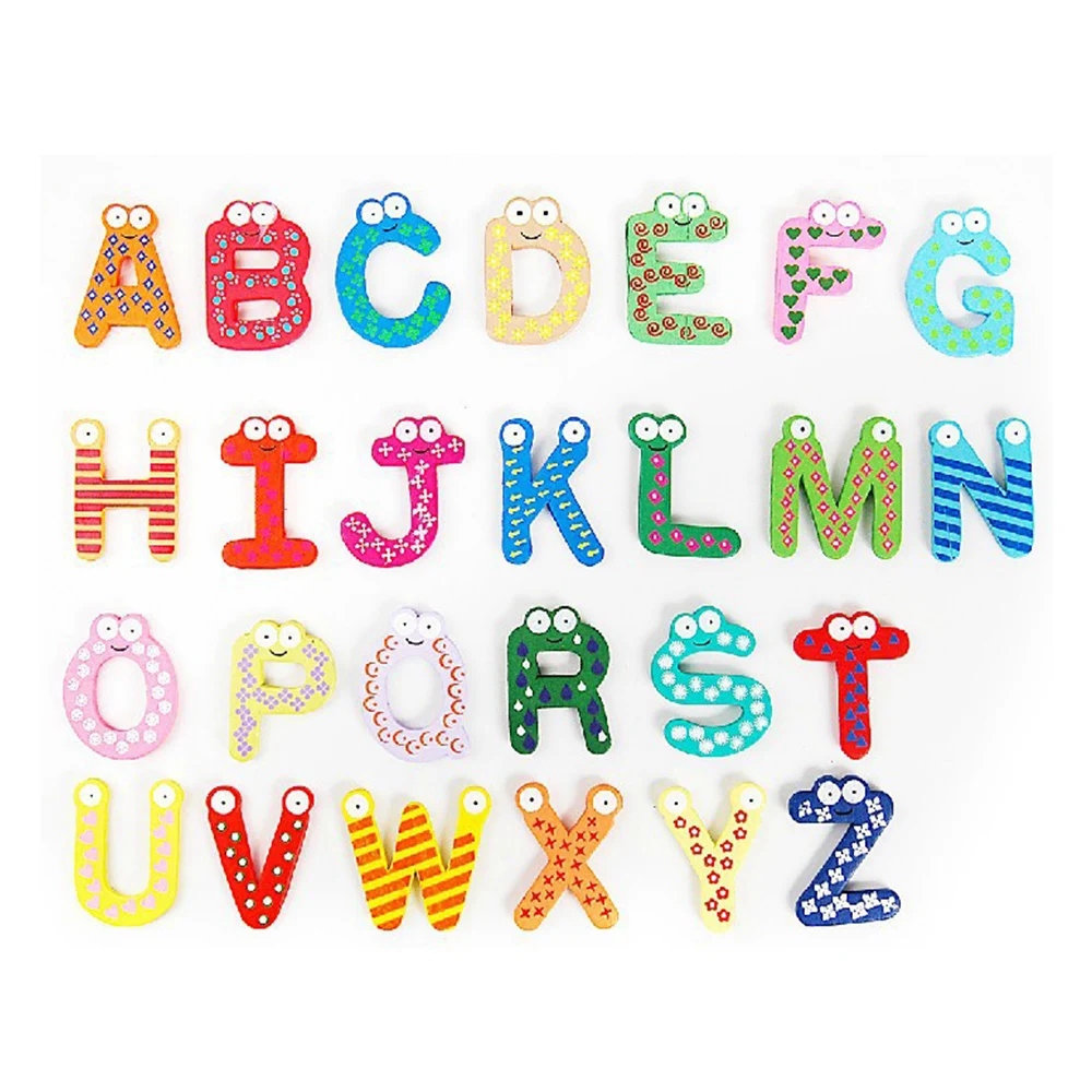 

DIY 26 Alphabet Wooden Magnet Sticker Refrigerator Wall Sticker for Kids Children Intelligence Development Toy Home Decoration