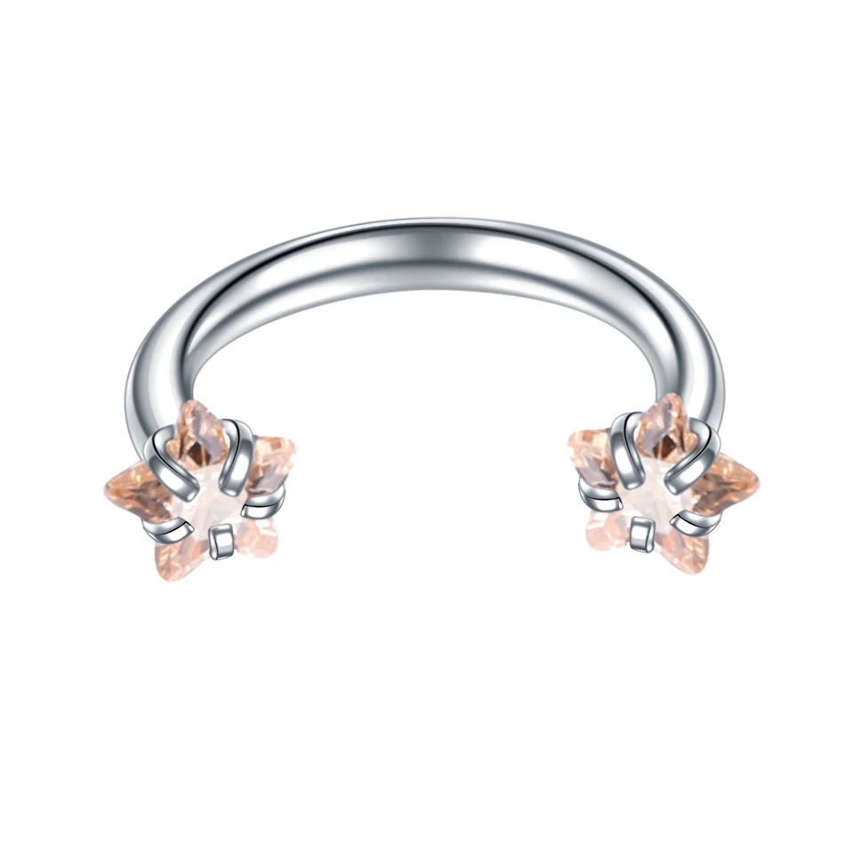 champagne star gem 1 шт. 316L хирургический стальной Нос Кольца Пирсинг Ноздря с внутренней резьбой с принтами звезд и круглый самоцвет пирсинг для пупка серьги для ушного хряща ювелирные изделия - Окраска металла: champagne star gem