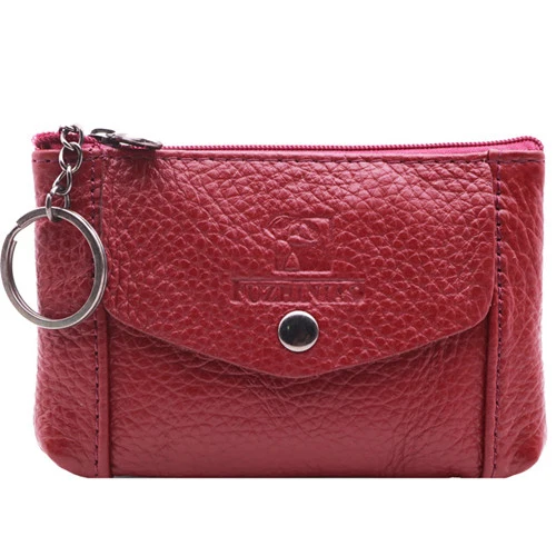 Red Винтажные Мини мужские кошельки из натуральной кожи, маленький короткий кошелек для монет, мужской тонкий кошелек на молнии, держатель для карточки-ключа, сумки для денег с кольцом - Цвет: Red