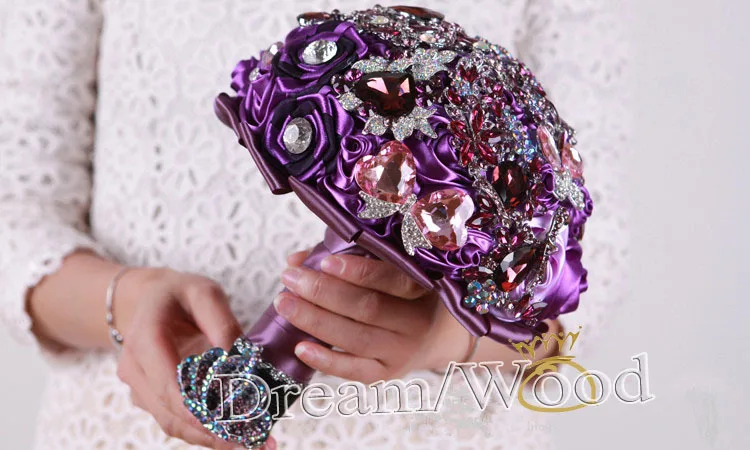 2015 wedding accessories korean style handmade diamand brooch crystal purple bouquet for bridal can be customized |
