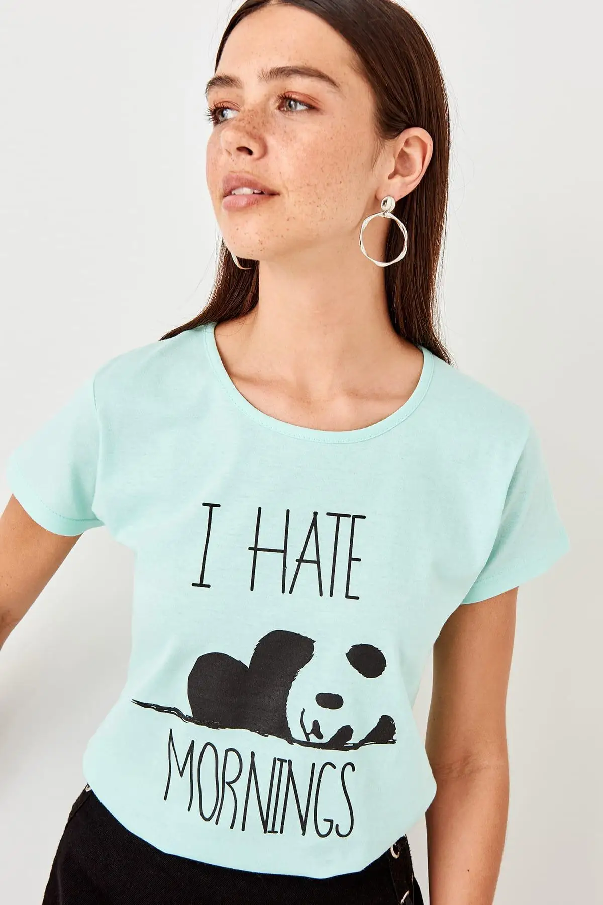 Trendyol Мята печатных Базовые Трикотажные футболки TWOSS19LR0329|Футболки| |