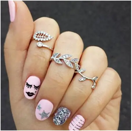 

Женское кольцо с листьями в Корейском стиле, 3 набора колец в виде листьев, винтажное обручальное кольцо Бижу