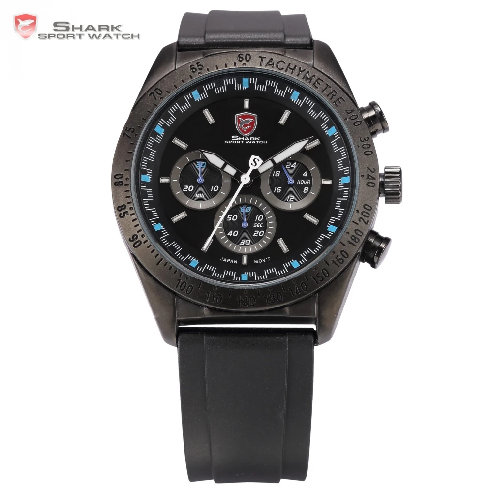 Акула черный синий марка спортивные часы 6 руки авто дата день показать военные