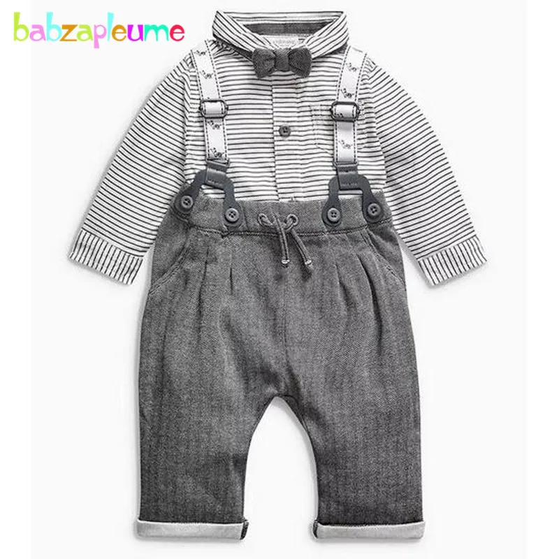 Комплект одежды из 2 предметов для маленьких мальчиков 0-2 лет на весну-осень, костюмы джентльмена, куртки для малышей+ футболка в полоску+ штаны, Одежда для новорожденных, BC1288 - Цвет: Серый