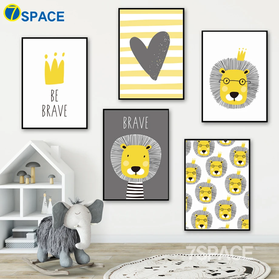 Cartoon Lion Crown Heart Quote Wall Art Canvas Painting Nordic Posters And Prints Animal Pictures Baby Kids Room Home Decor | Дом и сад