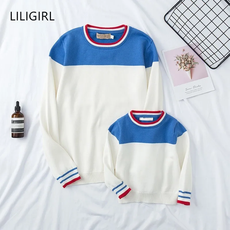 LILIGIRL/хлопковая Одинаковая одежда для всей семьи весенне осенний вязаный свитер
