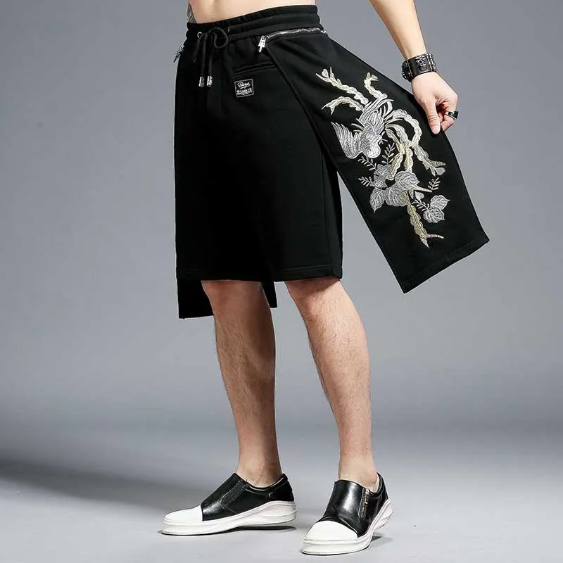 Летние шорты Модная одежда Тренды Цветочные Вышивка занавес молния мужские