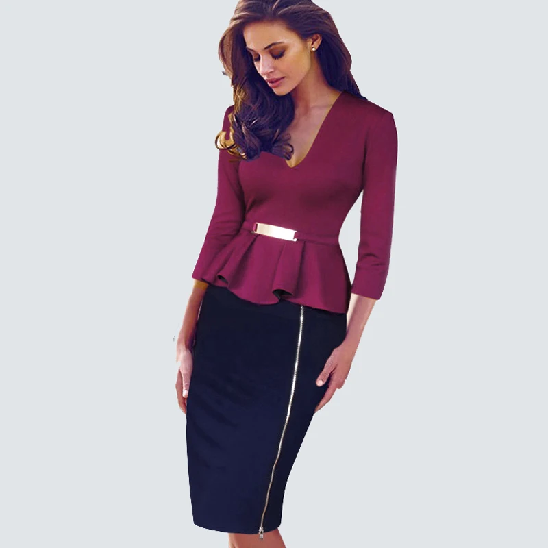 Для женщин элегантные пикантные V шеи баски Оболочка Bodycon тонкий карандаш платье