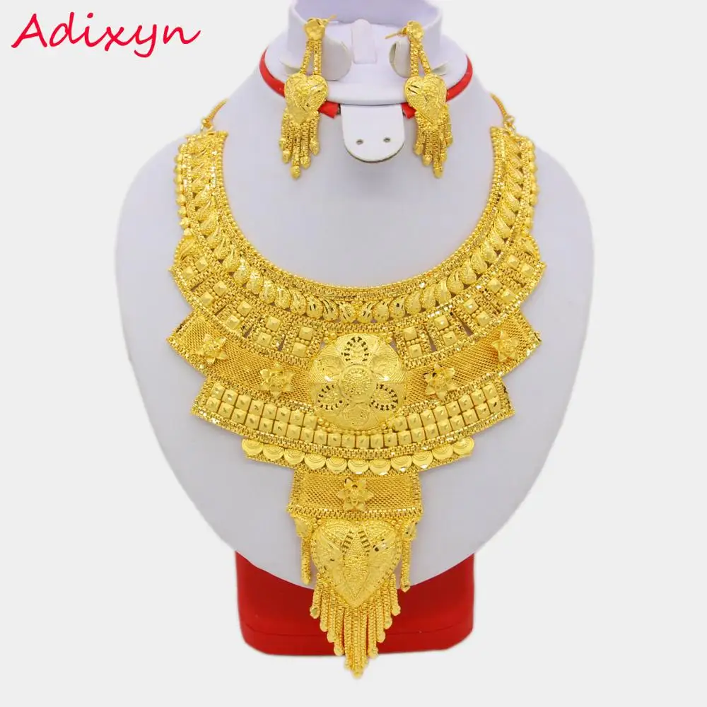 Новая мода ожерелье и серьги набор украшений для женщин золотой цвет медь