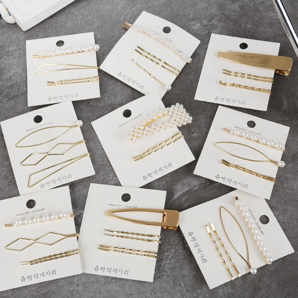 Заколка для волос женская с жемчугом нестандартной геометрической формы 1