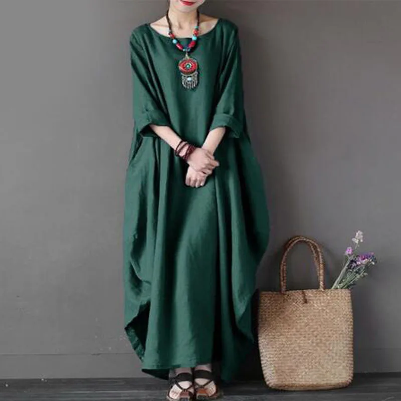 New Crew Neck Batwing Sleeve Baggy Long Dresses Women Casual Party Kaftan Solid Spring Summer Dress Robe Plus Size Clothes | Женская