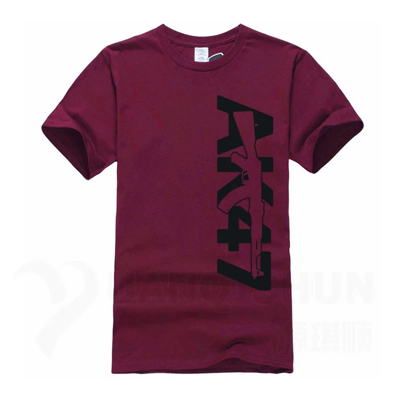 Red wine 2 Boutique Men Tops Tees Summer Fashion New AK47 Printed T Shirt Short Sleeve Men AK 47 Rifle Gun Personalized T Shirts 3XL - Цвет: Red wine 2