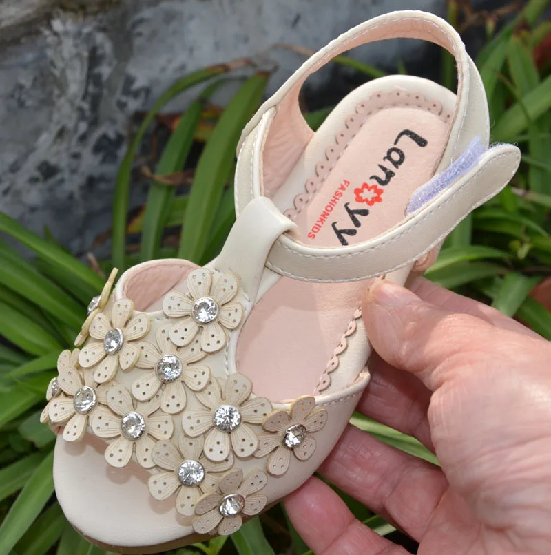 

little girls sandals PU for muslims toddler shoes beige pink open toe summer style baby girls elegant sandals crystal diamond