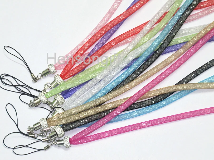 Кристалл Bling Key Lanyard ID значки держатели сетки пряжа мобильный шеи ремни создание цепи браслет 8 цветов