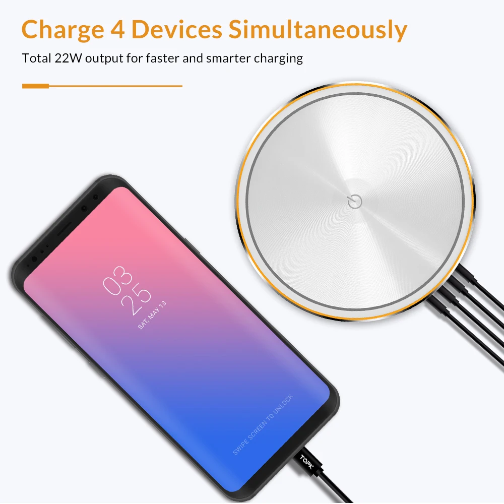 TOPK 22 Вт Авто ID 4 Порты и разъёмы USB Зарядное устройство с регулируемой яркостью
