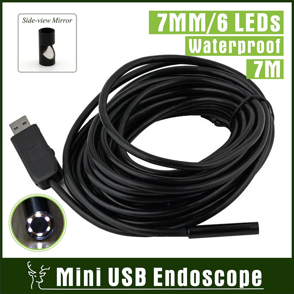 IP67 USB Endoscope Inspection Camera 6Led 7mm led Waterproof Borescope 7M Mini Video Snake | Безопасность и защита