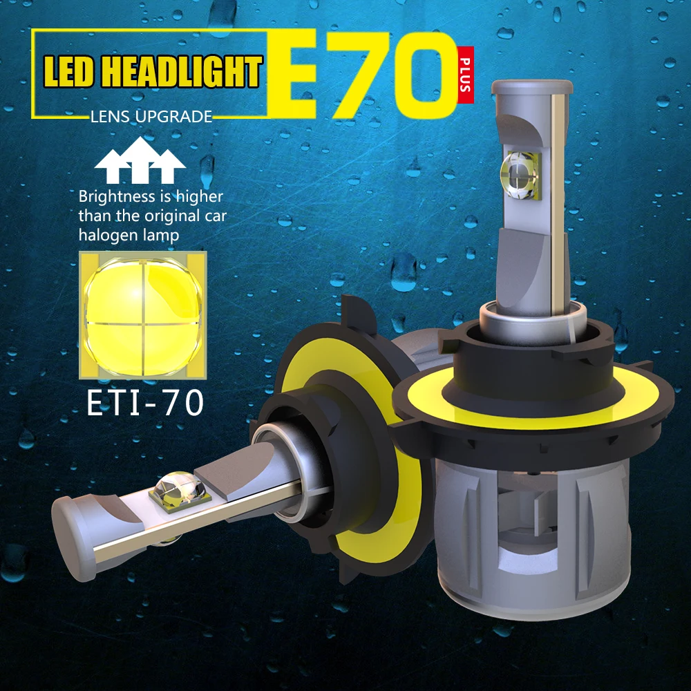 

Светодиодные лампы для передних фар H13 9008 60 Вт 6000 лм E70, 1 комплект, лампы для передних линз, лампы фонарей, лампы головного света 4SMD, Турбовентилятор белого цвета 120 K H/L Beam Вт лм