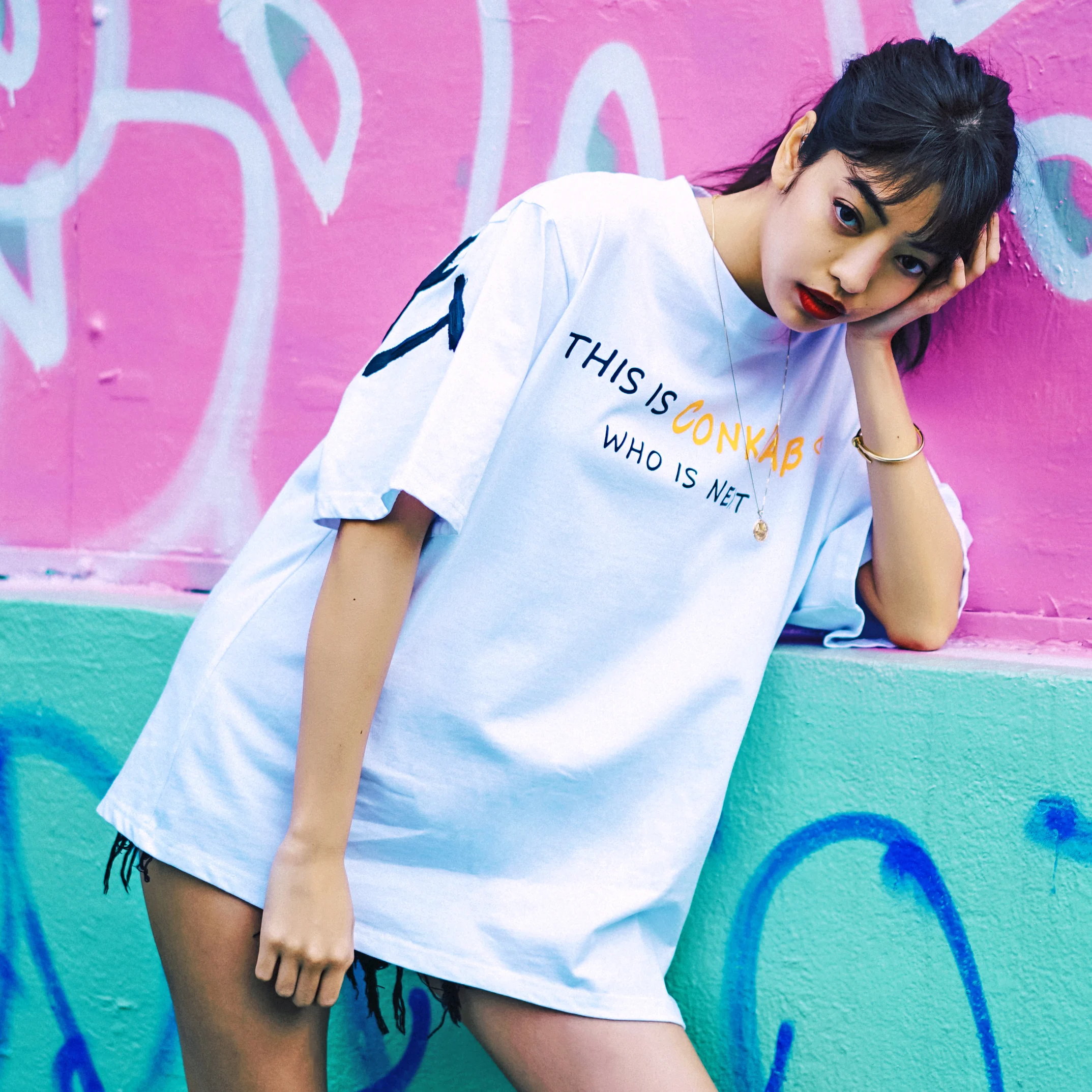 

Summer Couple Tide Brand Stereo Graffiti Slogan T-shirt Male Short-sleeved Ins Super Popular T Shirt Tide Tee