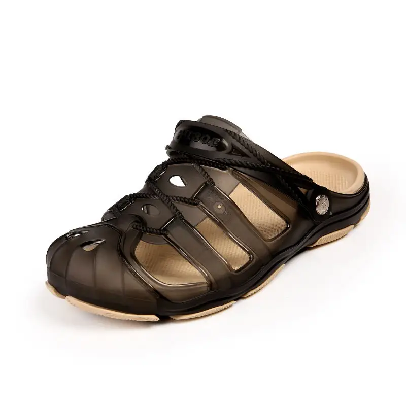 VESONAL Summer breathable Hollow out slippers men shoes Hole holes shoes Jelly male water beach slipers slides fish Plastic - Цвет: Черный