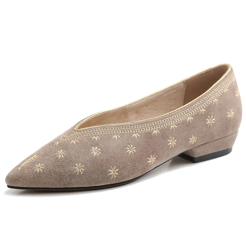 Женские замшевые туфли FEDONAS с острым носком и вышивкой на весну-лето 2019 | Обувь