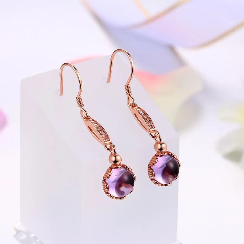 MoBuy MBEI019 Round Natrual Gemstone Amethyst Drop/Dangle Earring 925 Sterling Silver Rose Gold Plated Fine Jewelry For Women | Украшения и